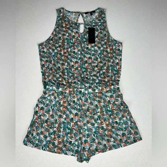 NWT BCBGMAXAZRIA Printed Keyhole-Cutout Woman Romper Sea-Sha-La-La Green Size S - Picture 5 of 11